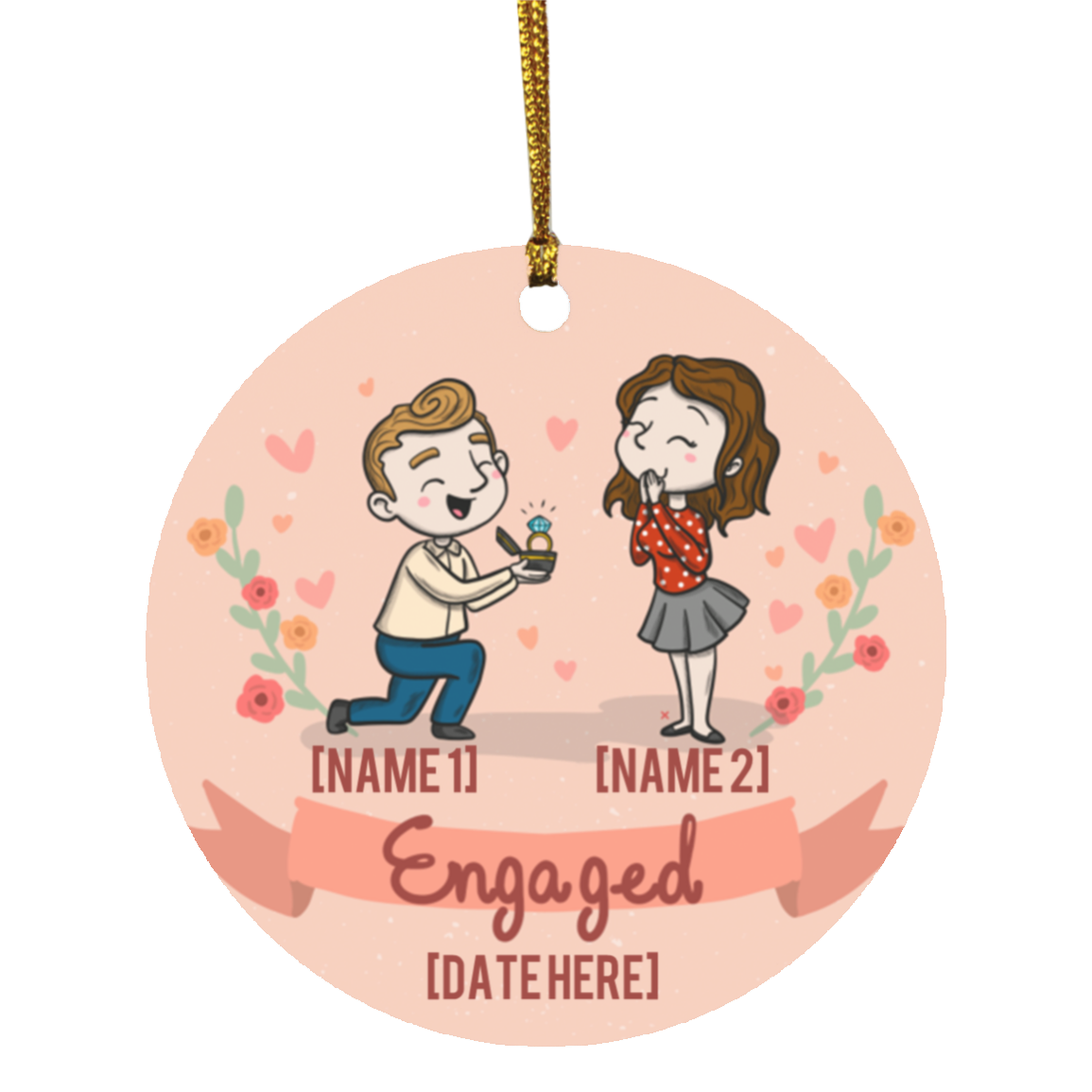 Personalized Engagement Christmas Ornament Keepsake - Holiday Flat Circle Ornament - Holiday Decoration Gift, White, Circle Ornament Personalized Engagement Christmas Ornament Keepsake - Holiday Flat Circle Ornament - Holiday Decoration Gift, White, Circle Ornament