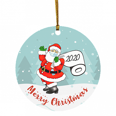 Santa Claus Wears Mask Toilet Paper Decorative Christmas Ornament - Holiday Flat Circle Ornament, White, Circle Ornament