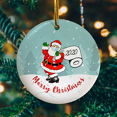 Alternative view of Santa Claus Wears Mask Toilet Paper Decorative Christmas Ornament - Holiday Flat Circle Ornament