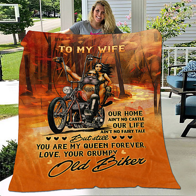 Alternative view of To My Wife Saying From Grumpy Old Biker Blanket - Our Home Ain't No Castle Biker Husband Wife Blanket