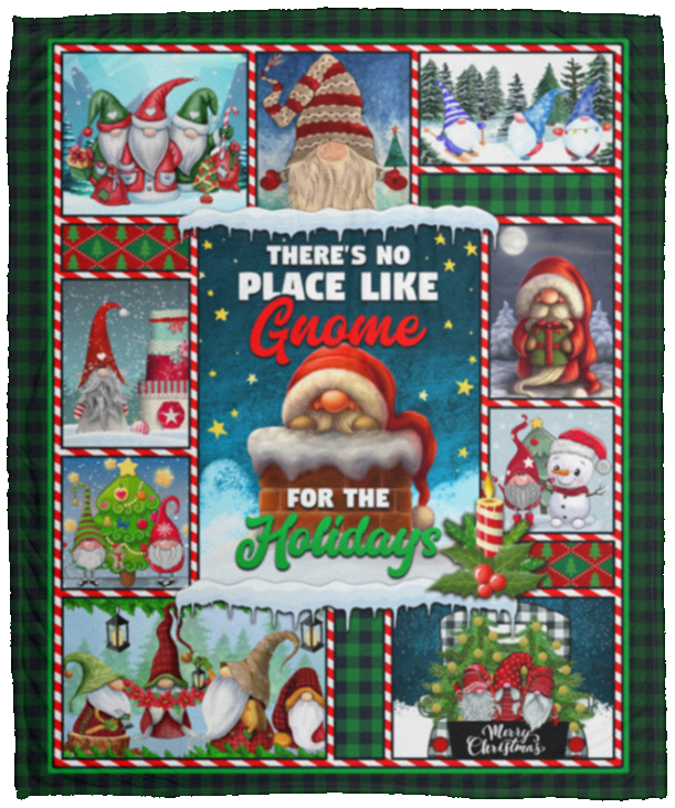 There's No Place Like Gnome Fleece Blanket - Premium Sherpa Blanket - Woven Blanket - Christmas Blanket Gift, White, Cozy Plush Fleece Blanket - 50x60