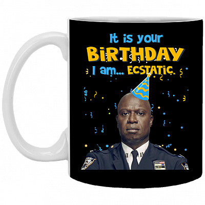 It Is You Birthday I Am Ecstatic Coffee Mug - Beer Stein - Water Bottle - Color Changing Mug, Black, 11 oz. White Mug