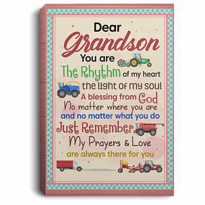 Dear Grandson The Rhythm Of My Heart The Light Construction Trucks Framed Canvas Prints - Unframed Poster, White, 0.75'' Framed Canvas