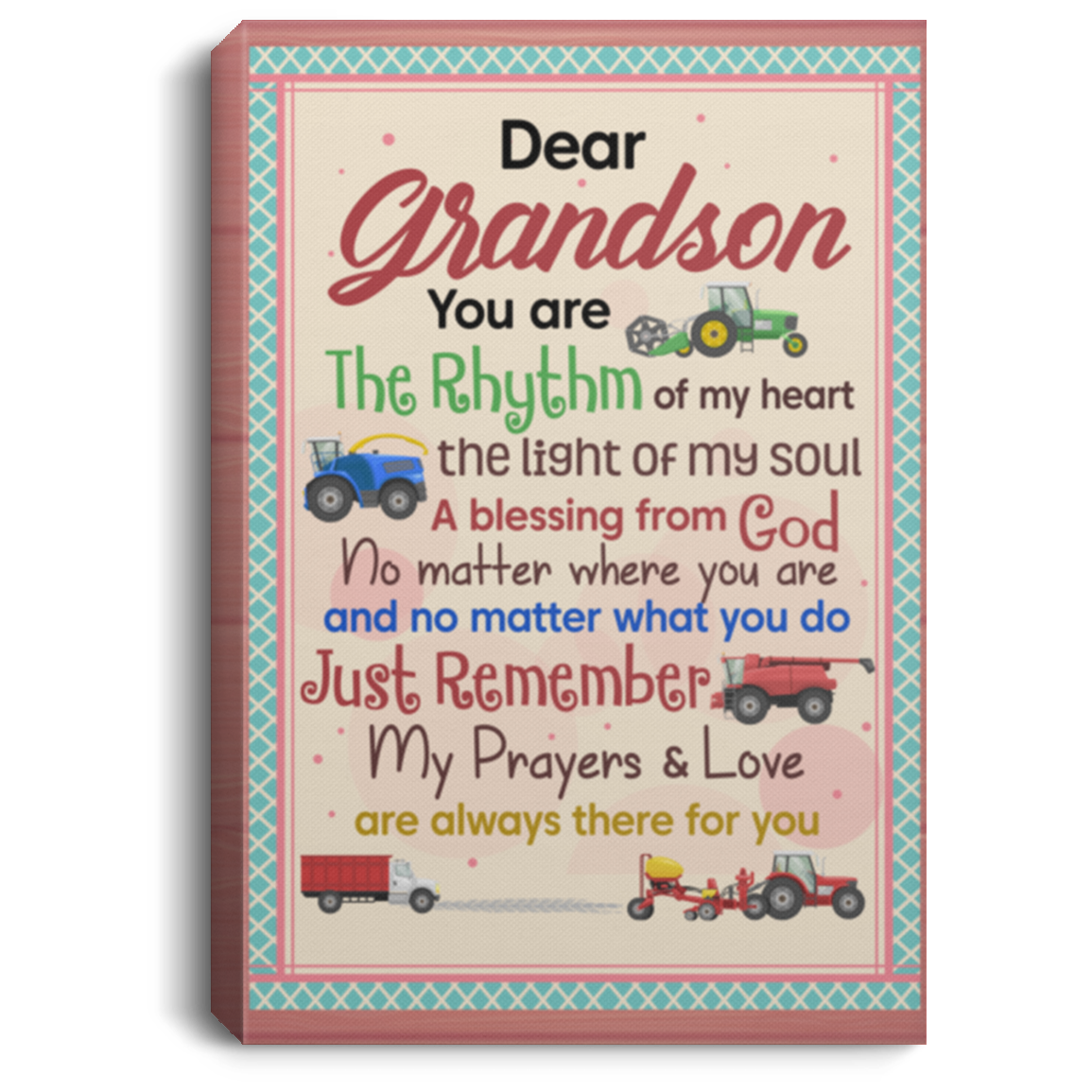 Dear Grandson The Rhythm Of My Heart The Light Construction Trucks Framed Canvas Prints - Unframed Poster, White, 0.75'' Framed Canvas
