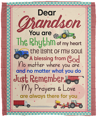 Dear Grandson The Rhythm Of My Heart The Light Construction Trucks Fleece Blanket - Premium Sherpa Blanket, White, Cozy Plush Fleece Blanket - 50x60