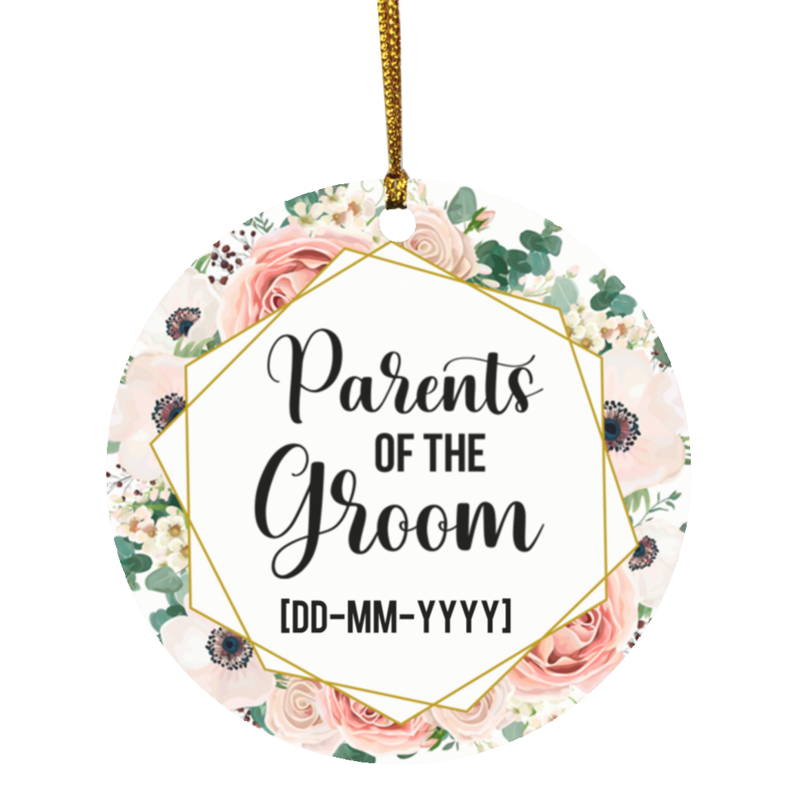 Personalized Parents of the Groom Weeding Gift for Couple Flat Holiday Circle Ornament, White, Circle Ornament