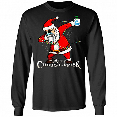 Funny Merry Christ-mask Santa Dabbing Wearing Mask Christmas Gift Sweatshirt - Long Sleeve Shirt, Black, Long Sleeve