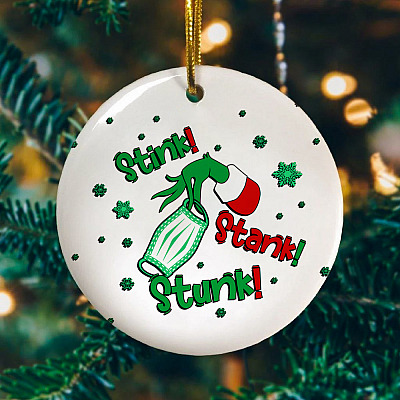 Alternative view of 2020 Stink Stank Stunk Green Hand Hold Circle Ornament - Funny Quarantine 2020 Christmas Movie Quote Ornament