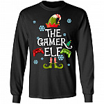 Gamer Elf Hoodie - Sweatshirt - Long Sleeve - Family Matching Christmas Pajamas Sweater - Gaming Gamer Gift, Black, Long Sleeve
