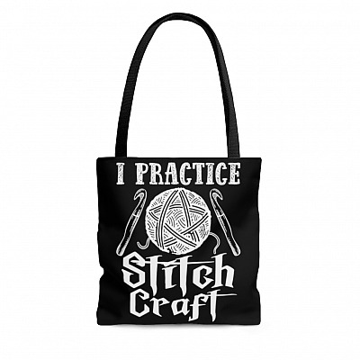 I Practice Stitch Craft Halloween Knit Funny Knitting Gift AOP Tote Bag - Shoulder Bag - Gift For Knitting Lover