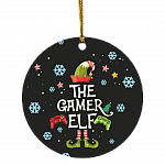 Gamer Elf Decorative Christmas Ornament - Family Matching Christmas Holiday Ornament - Gaming Gamer Gift, White, Circle Ornament