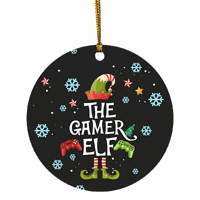 Gamer Elf Decorative Christmas Ornament - Family Matching Christmas Holiday Ornament - Gaming Gamer Gift, White, Circle Ornament