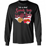 Life Is About Sweet Tea And Waffle Fries Hoodie - Sweatshirt - Long Sleeve - Food Shirt - Food Lover Gifts, Black, Long Sleeve