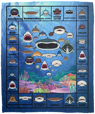 Love Shark Faces Heart Blanket - Funny Ocean Sharks In Heart Shape Shark Teeth Shark Week Blanket, White, Cozy Plush Fleece Blanket - 50x60