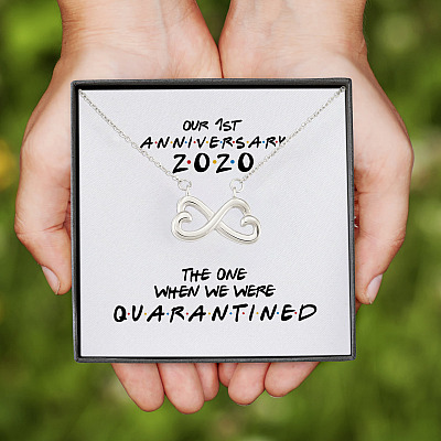 Alternative view of Our 1st Anniversary 2020 The One When We Were Quarantine Infinity Heart Pendant Necklace