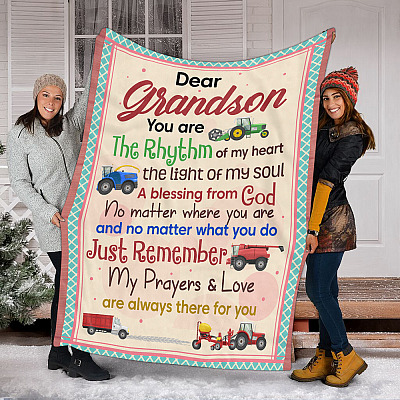 Alternative view of Dear Grandson The Rhythm Of My Heart The Light Construction Trucks Fleece Blanket - Premium Sherpa Blanket