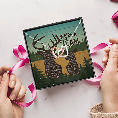 Alternative view of Couple Deer Hunting We're A Team Quote Interlocking Hearts Necklace - Buck Doe Deer Couple Saying Necklace