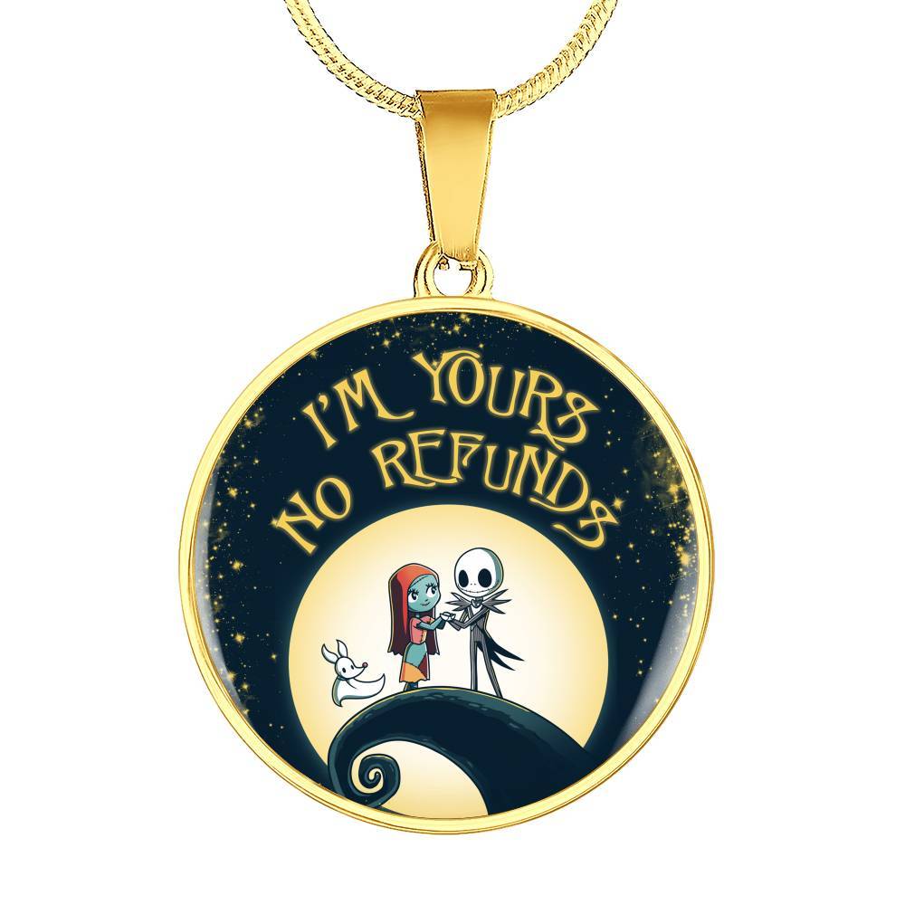 Valentine's Day Gifts For Her I Am Yours No Refund Cartoon Circle Pendant Necklace - Circle Luxury Necklace (Gold Plated)