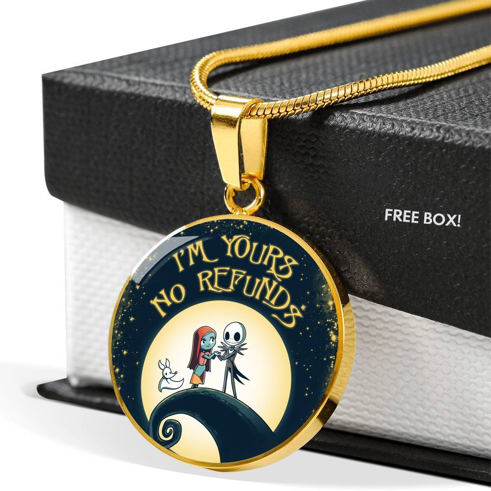 Valentine's Day Gifts For Her I Am Yours No Refund Cartoon Circle Pendant Necklace - Circle Luxury Necklace (Gold Plated)