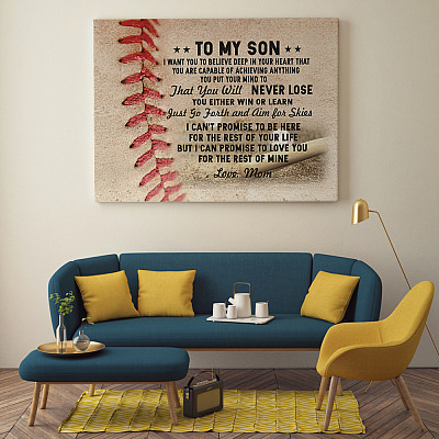 Alternative view of To My Son Baseball I Want You To Believe Deep In Your Heart That You Will Never Lose Framed Canvas Prints