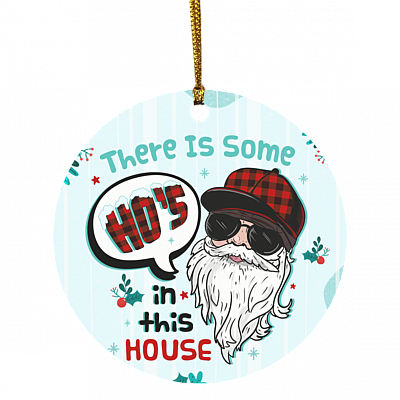 There Is Some Ho's In This House Ho Ho Hos Santa Claus Funny Holiday Flat Circle Ornament Keepsake, White, Circle Ornament