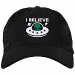Alien Face UFO Spacecraft Galactic Spaceship I Believe Twil Hat High-Profile Snapback Trucker Hat, Black, Brushed Twill Dad Cap