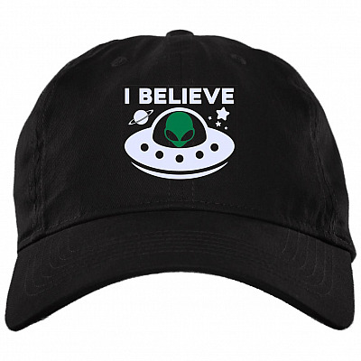 Alien Face UFO Spacecraft Galactic Spaceship I Believe Twil Hat High-Profile Snapback Trucker Hat, Black, Brushed Twill Dad Cap