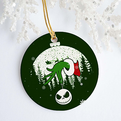 Alternative view of Green Character Jack Skellington Decorative Christmas Ornament  - Funny Christmas Movies Ornament