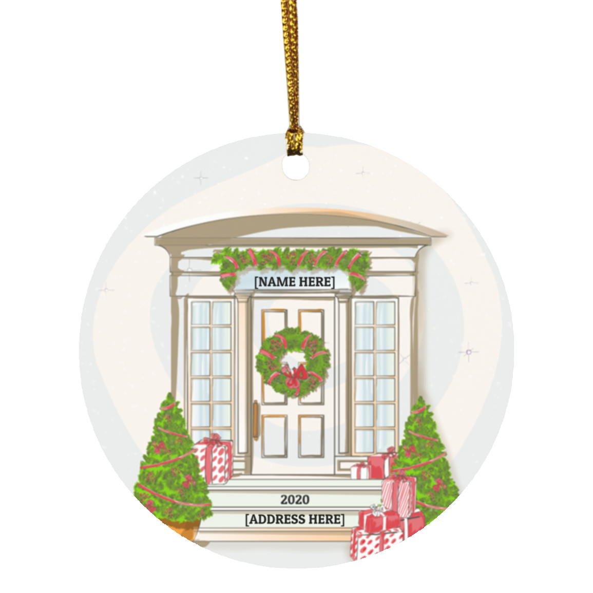 Personalized White Door Family Christmas Circle Ornament - New Home Holiday Decoration Gift, White, Circle Ornament