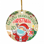 Merry Quarantine Christmas 2020 Funny Santa Claus Wearing Mask Circle Christmas Tree Ornament Keepsake, White, Circle Ornament