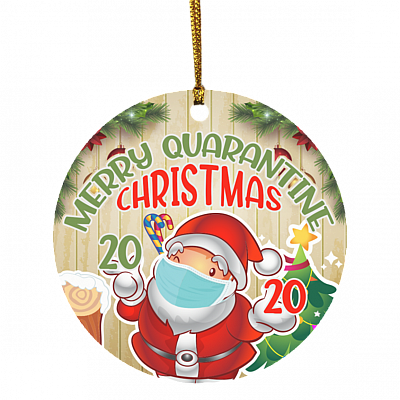 Merry Quarantine Christmas 2020 Funny Santa Claus Wearing Mask Circle Christmas Tree Ornament Keepsake, White, Circle Ornament