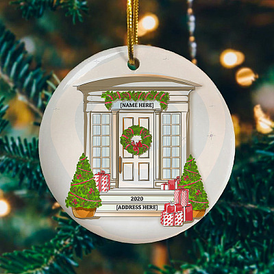 Alternative view of Personalized White Door Family Christmas Circle Ornament - New Home Holiday Decoration Gift