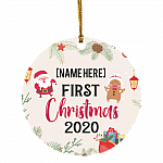 Personalized Baby First Christmas Decorative Christmas Ornament Keepsake - Holiday Flat Circle Ornament, White, Circle Ornament