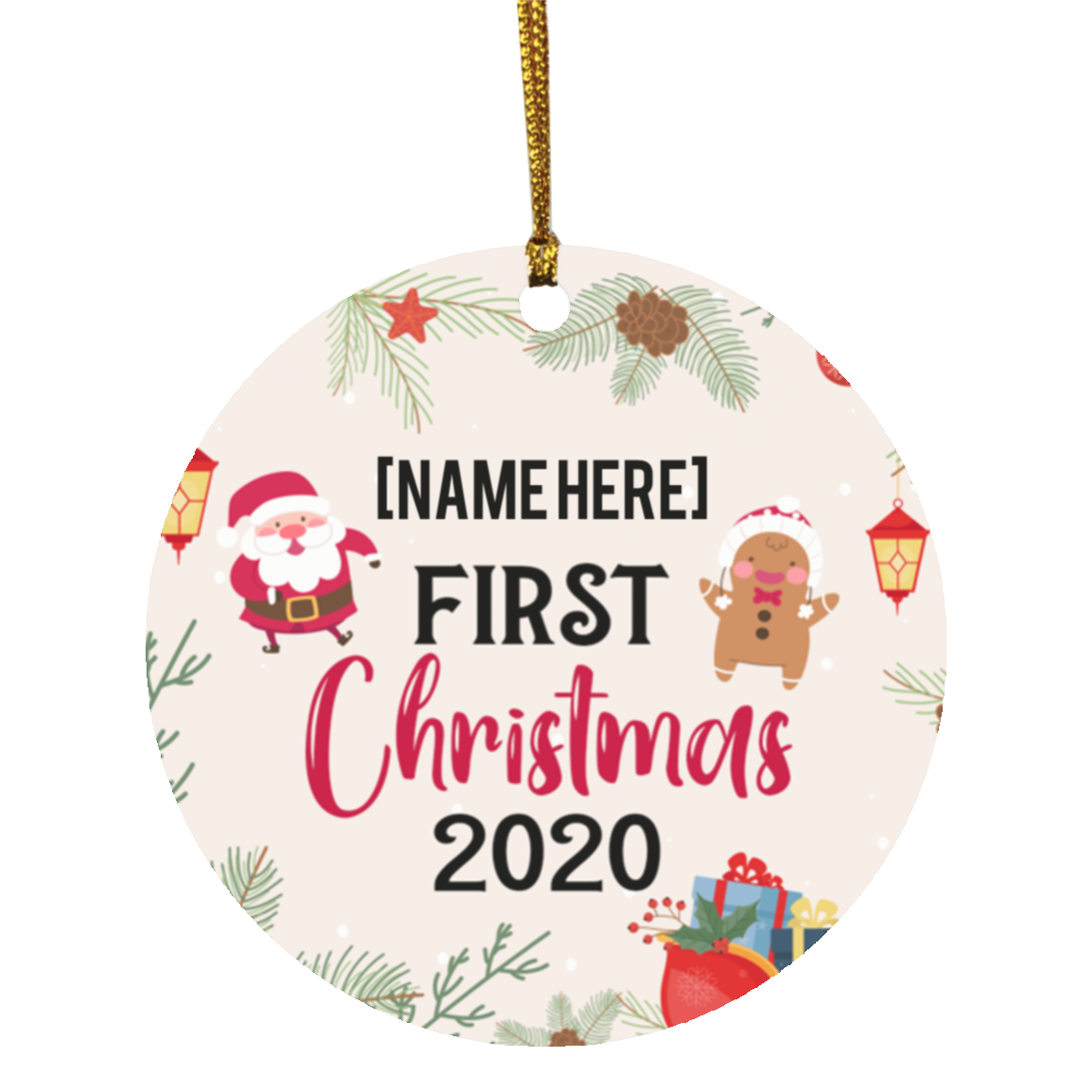 Personalized Baby First Christmas Decorative Christmas Ornament Keepsake - Holiday Flat Circle Ornament, White, Circle Ornament