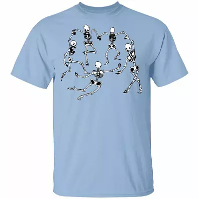 "Skeletons Dancing In A Circle T-Shirt - Funny Halloween T-Shirt ", Light Blue, Unisex T-Shirt