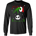 Green Character Jack Skellington Hoodie - Sweatshirt - Long Sleeve Shirt - Funny Christmas Movies Hoodie, Black, Long Sleeve