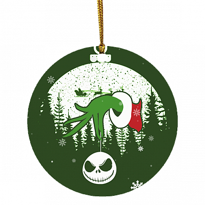 Green Character Jack Skellington Decorative Christmas Ornament - Funny Christmas Movies Ornament, White, Circle Ornament