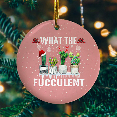 Alternative view of Christmas Cactus What The Fucculent Decorative Christmas Ornament Keepsake - Holiday Flat Circle Ornament