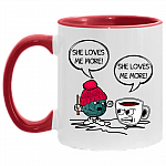 She Loves Me More Sewing Wool Yarn and Coffee Funny Accent Mug, White/Red, 11 oz. Accent Mug