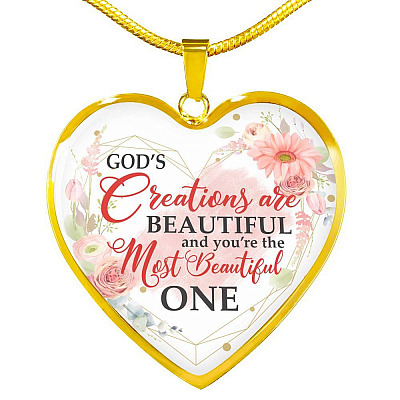 God's Creations Are Beautiful and You're The Most Beautiful One Floral Heart Pendant Necklace - Heart Luxury Necklace (Gold Plated)