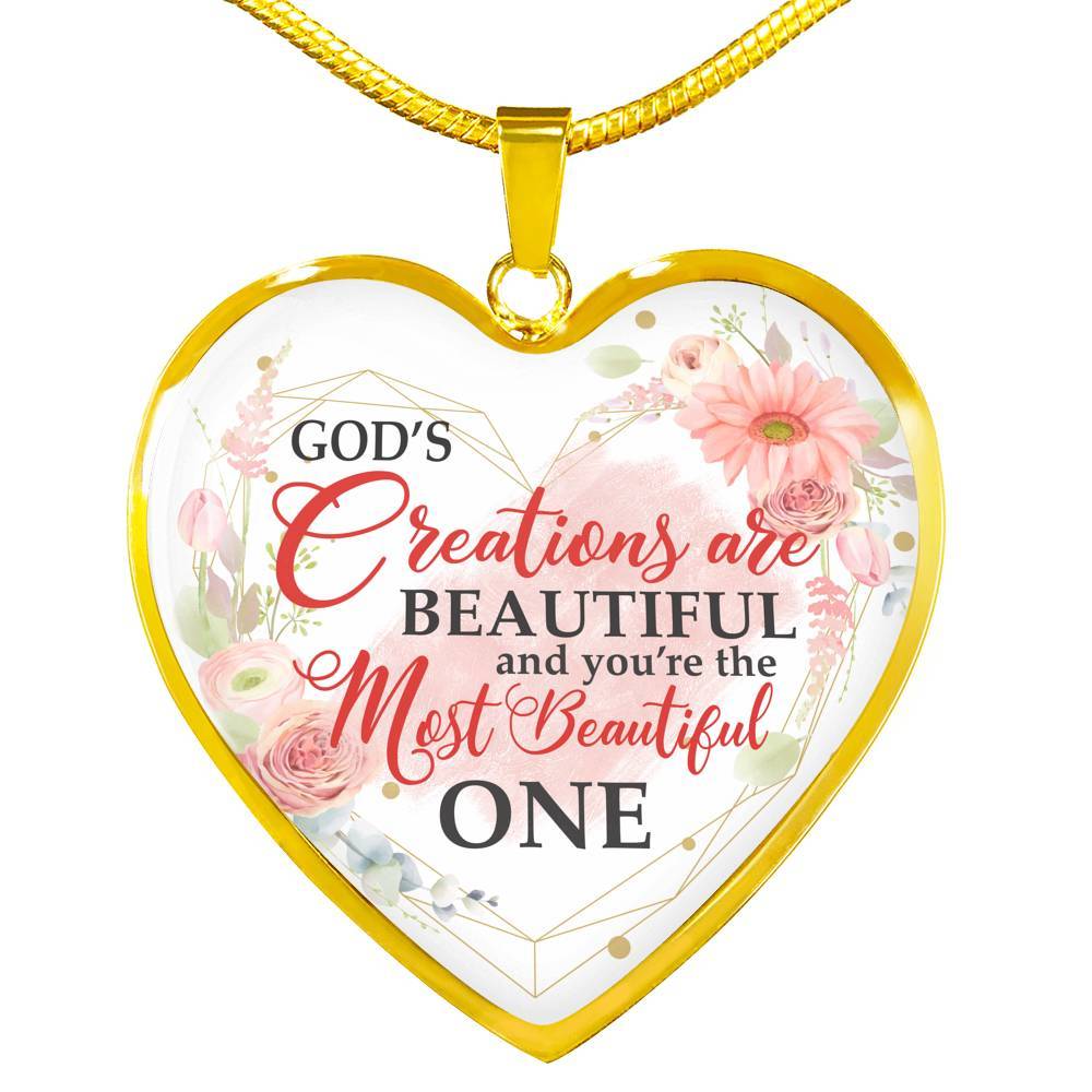 God's Creations Are Beautiful and You're The Most Beautiful One Floral Heart Pendant Necklace - Heart Luxury Necklace (Gold Plated)