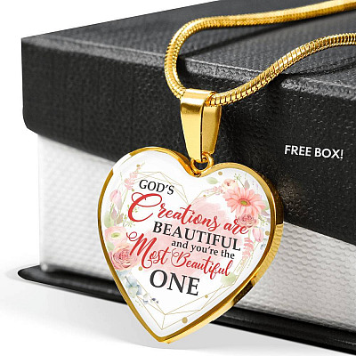 God's Creations Are Beautiful and You're The Most Beautiful One Floral Heart Pendant Necklace - Heart Luxury Necklace (Gold Plated)