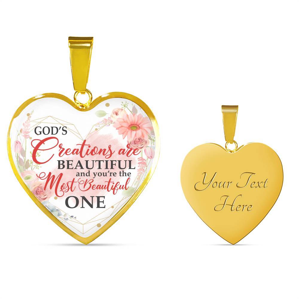 God's Creations Are Beautiful and You're The Most Beautiful One Floral Heart Pendant Necklace - Heart Luxury Necklace (Gold Plated)
