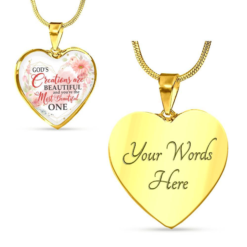 God's Creations Are Beautiful and You're The Most Beautiful One Floral Heart Pendant Necklace - Heart Luxury Necklace (Gold Plated)
