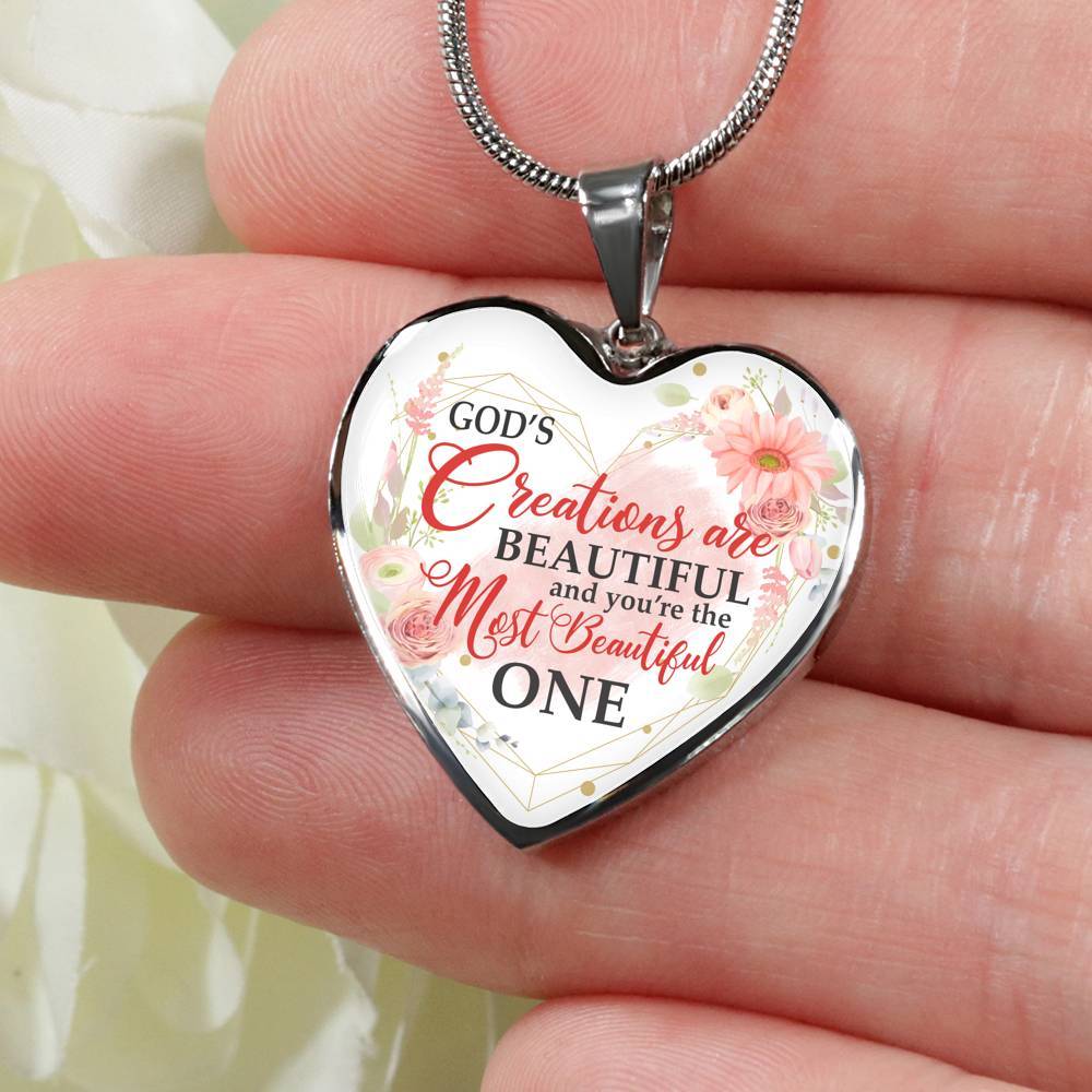 God's Creations Are Beautiful and You're The Most Beautiful One Floral Heart Pendant Necklace - Heart Luxury Necklace (Silver)