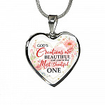 God's Creations Are Beautiful and You're The Most Beautiful One Floral Heart Pendant Necklace - Heart Luxury Necklace (Silver)