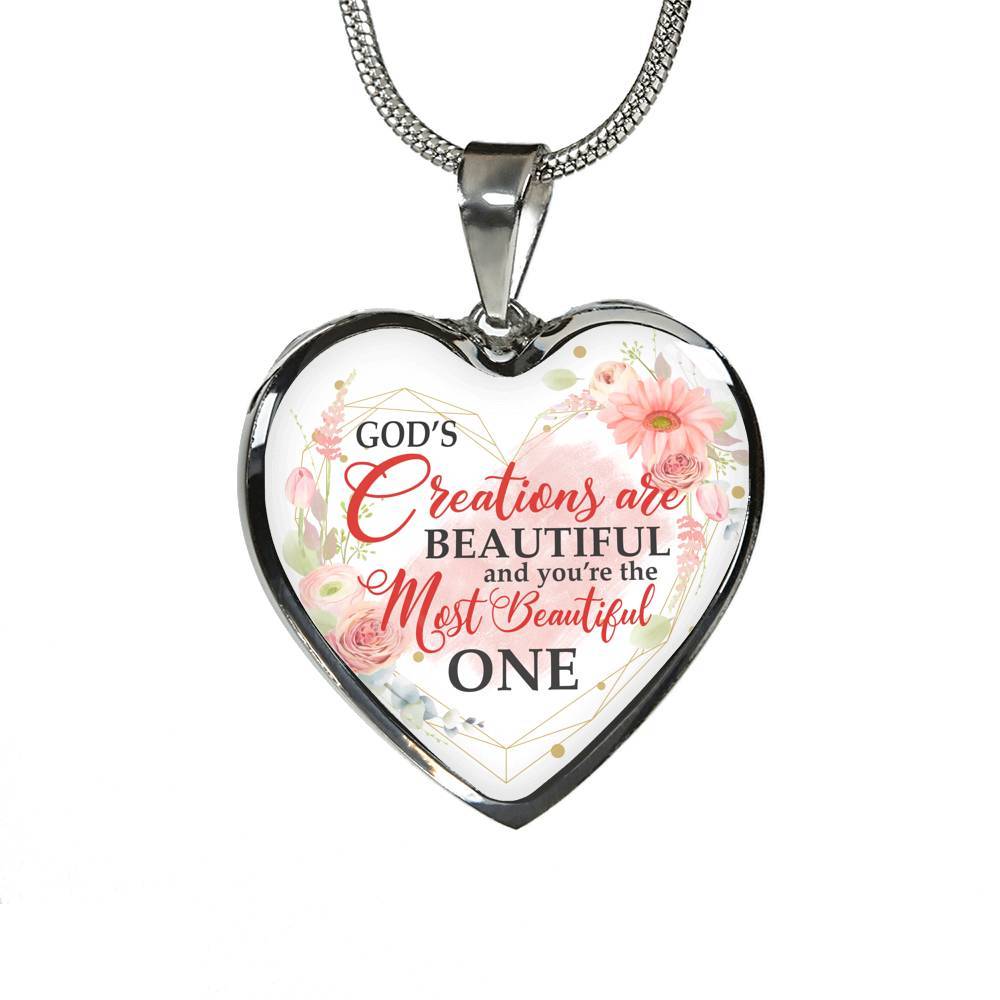 God's Creations Are Beautiful and You're The Most Beautiful One Floral Heart Pendant Necklace - Heart Luxury Necklace (Silver)