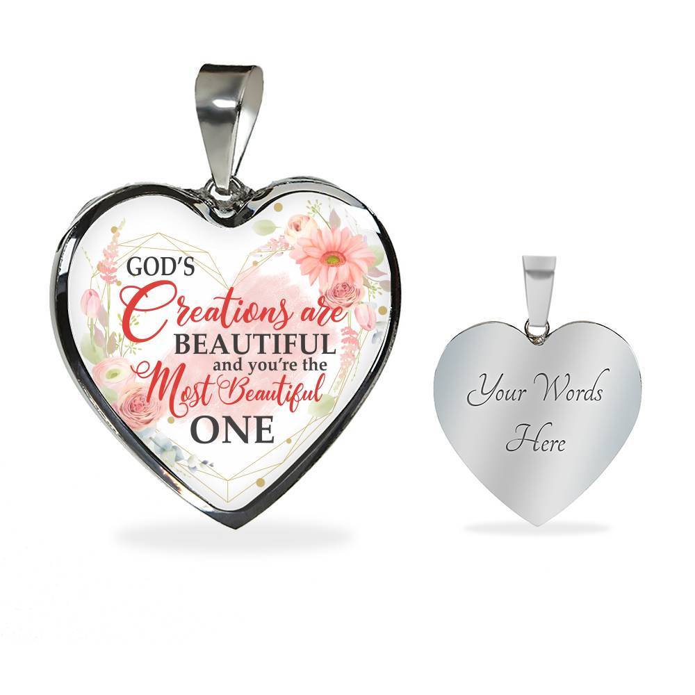 God's Creations Are Beautiful and You're The Most Beautiful One Floral Heart Pendant Necklace - Heart Luxury Necklace (Silver)