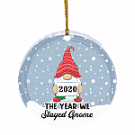2020 The Year We Stayed Gnome Funny Pandemic Christmas Gnome Christmas Tree Holiday Flat Circle Ornament, White, Circle Ornament