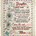 To My Daughter From Mom Never Forget That I Love You Sunflower Fleece Blanket - Mink Sherpa Blanket - Woven Blanket, White, Cozy Plush Fleece Blanket - 50x60